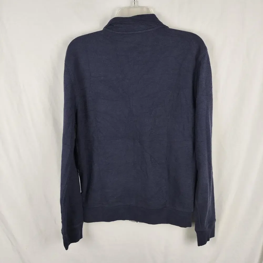 Banana Republic Sweater Mens Small Blue Full Zip Mock Neck Knit Pockets Casual